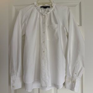 Veronica Beard 100% Cotton White Ruffle Collar Blouse 🤍